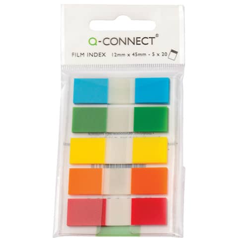 Segnapagina Q-Connect neon 12x43 mm 5 colori trasparenti blister 5 blocchetti da 20 - KF14966